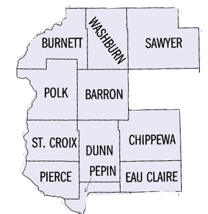 Western Wisconsin County map